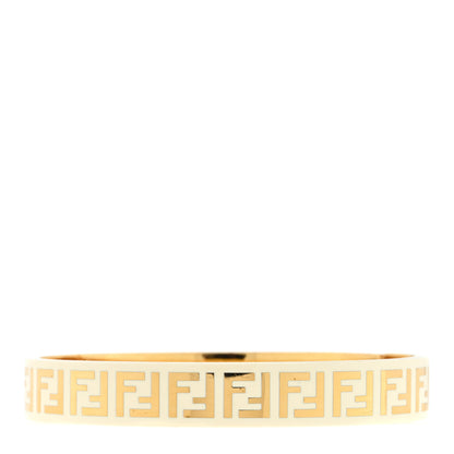 Fendi Brass Enamel FF Bracelet M White Gold 1 of 3