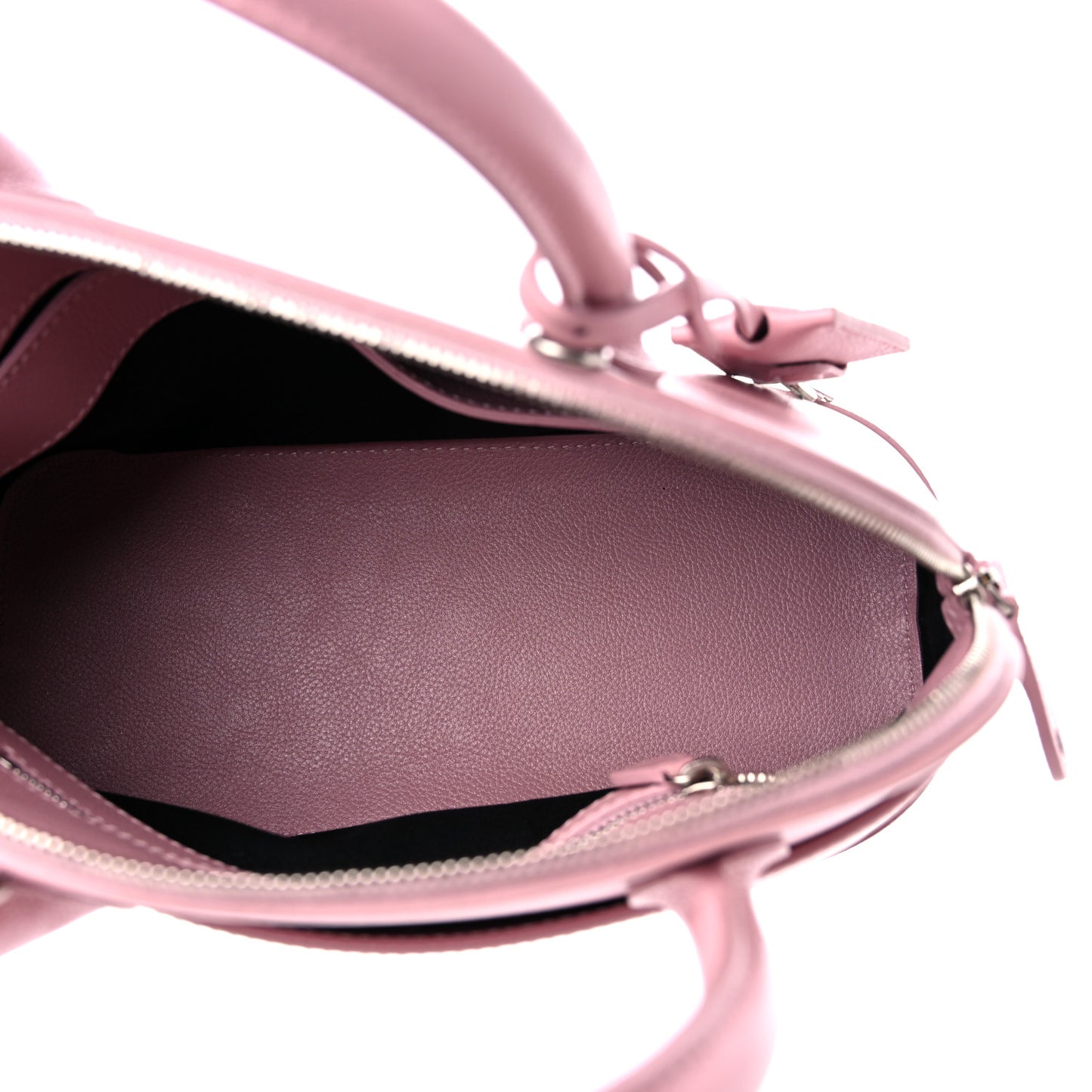 Grained Calfskin S Ville Top Handle Bag Pink White