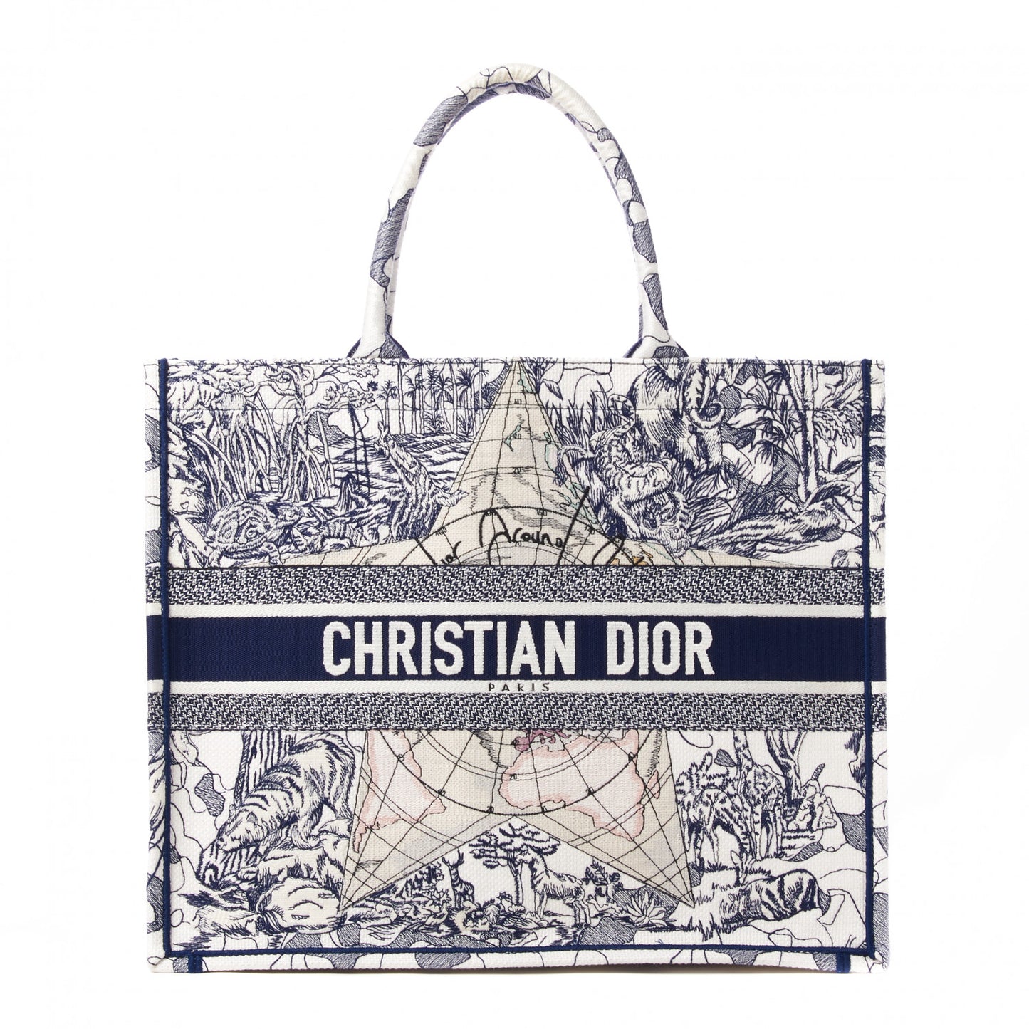 Canvas Embroidered Large Around The World Book Tote Blue