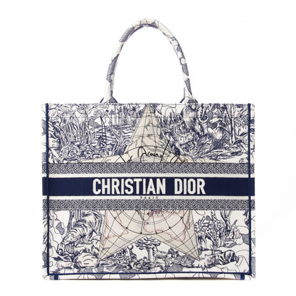 Christian Dior Canvas Embroidered Large Around The World Book Tote Blue 1 of 10