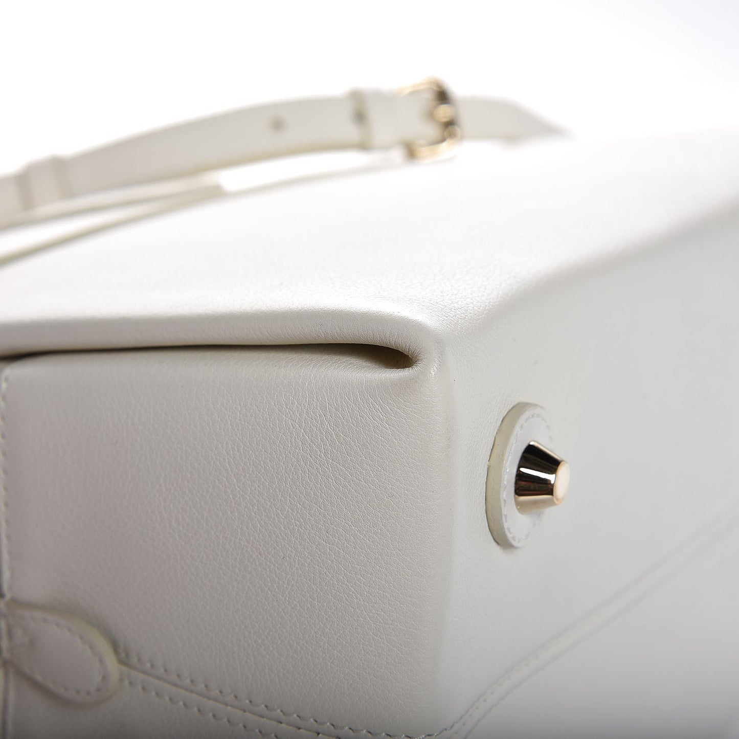 Grained Calfskin Top Handle Flap White