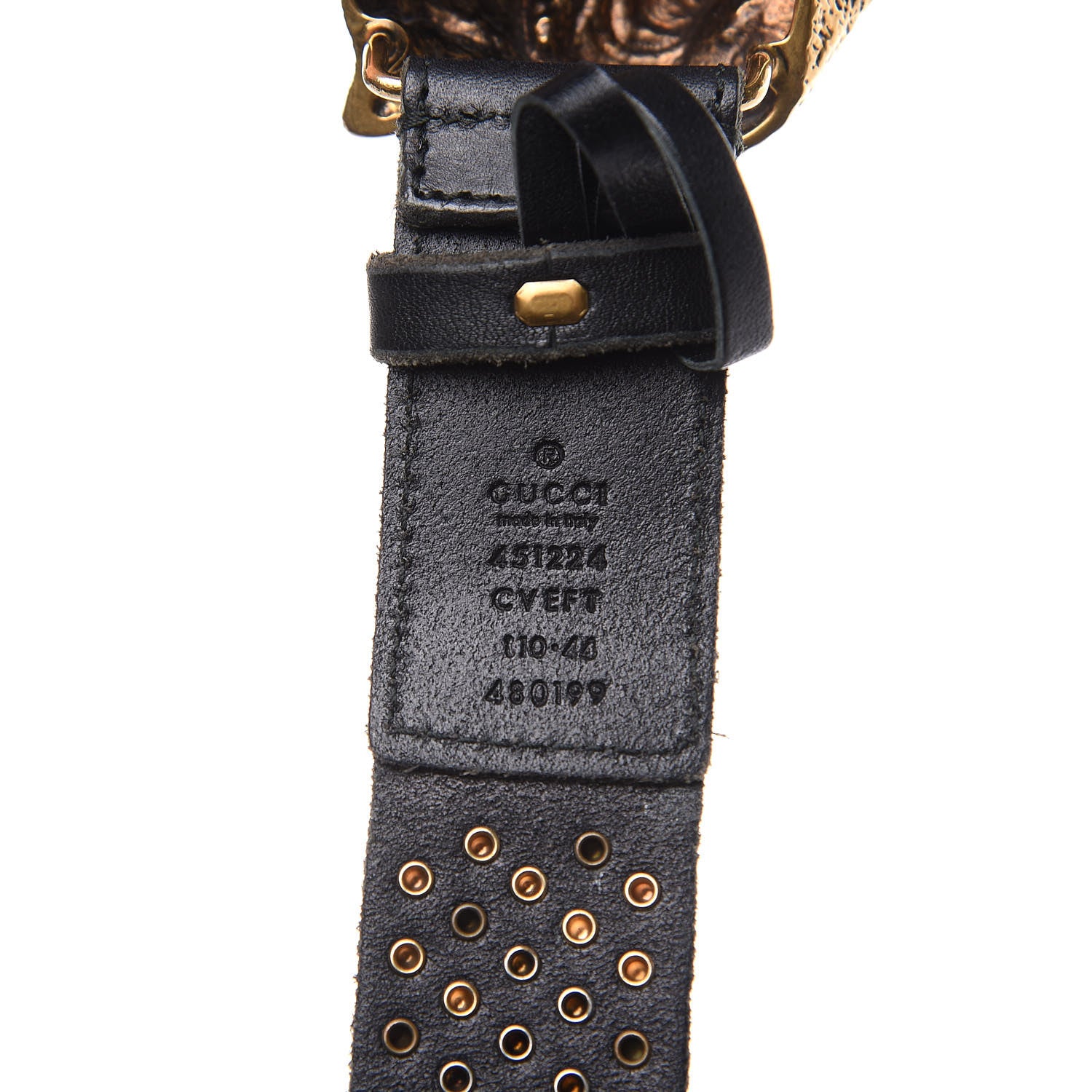 Gucci Calfskin Studded Feline Belt 110 44 Black 6 of 6