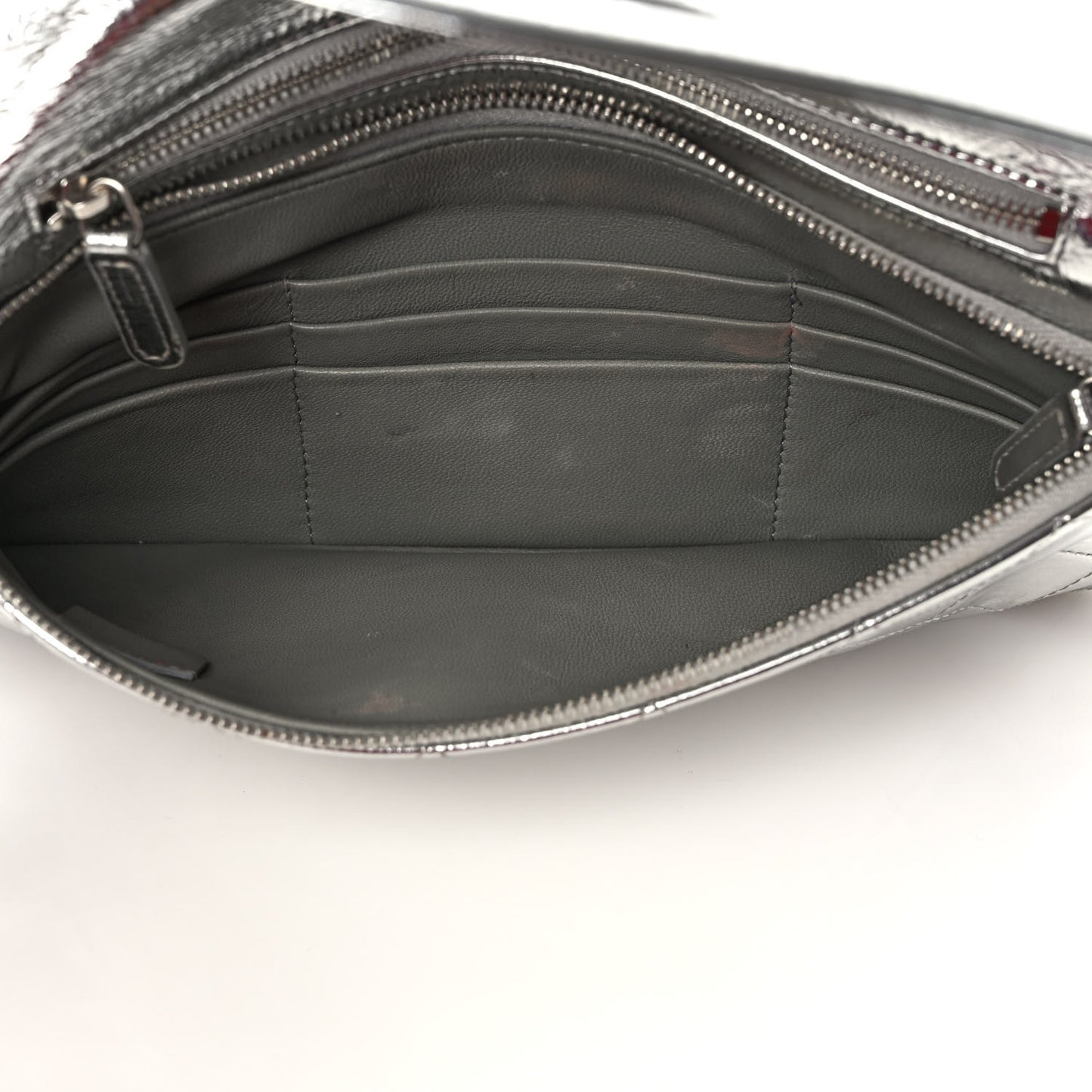 Metallic Crumpled Calfskin Small 31 Pouch Silver