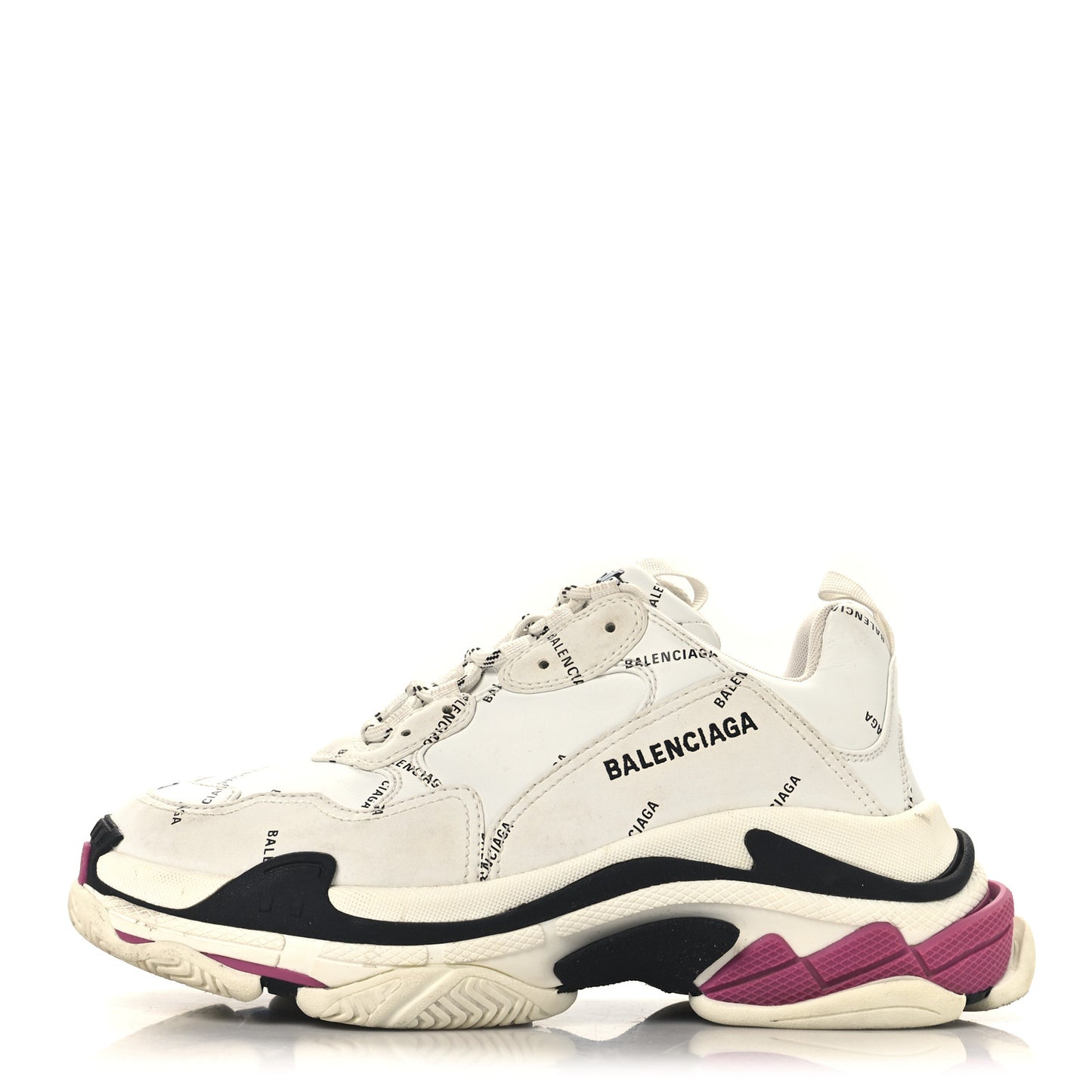 Technical Fabric Allover Logo Mens Triple S Sneakers 41 White Black Pink