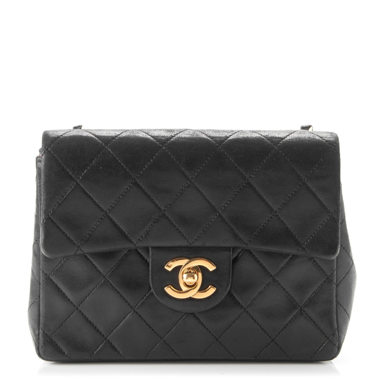 Lambskin Quilted Mini Square Flap Black