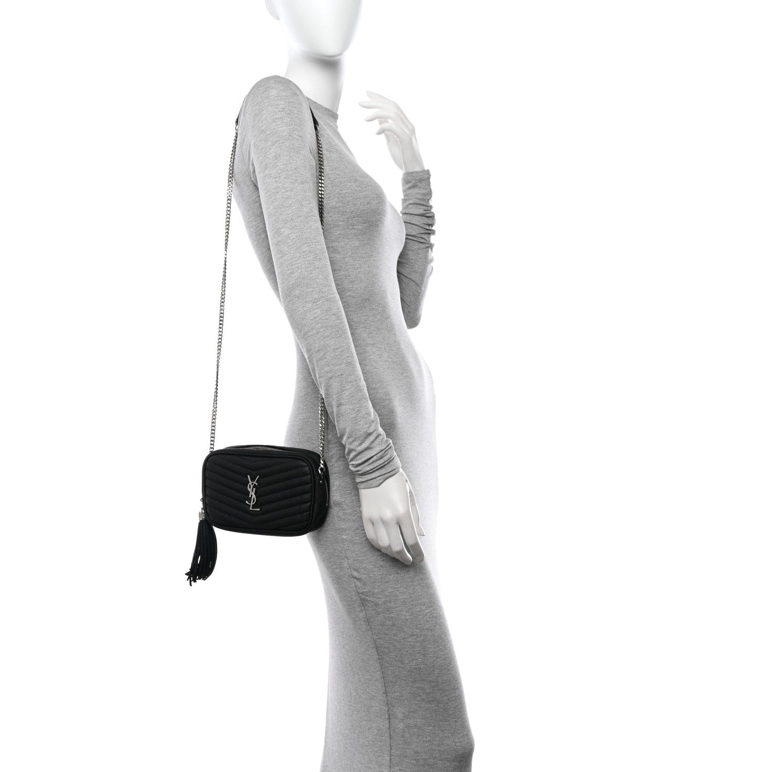 Saint Laurent Grain De Poudre Matelasse Monogram Mini Lou Camera Bag Black 2 of 11