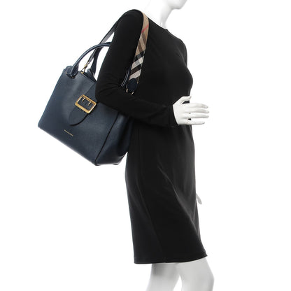 Burberry Soft Grain Calfskin Medium Buckle Tote Blue Carbon 2 of 11