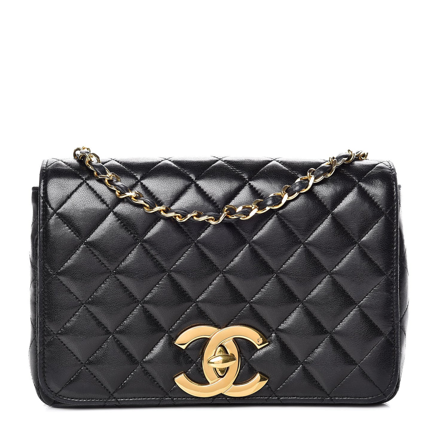 Lambskin Quilted Small Single Flap Black