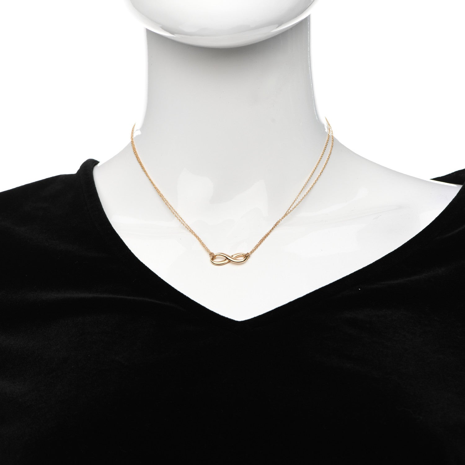 Tiffany 18K Rose Gold Infinity Double Chain Pendant Necklace 2 of 6