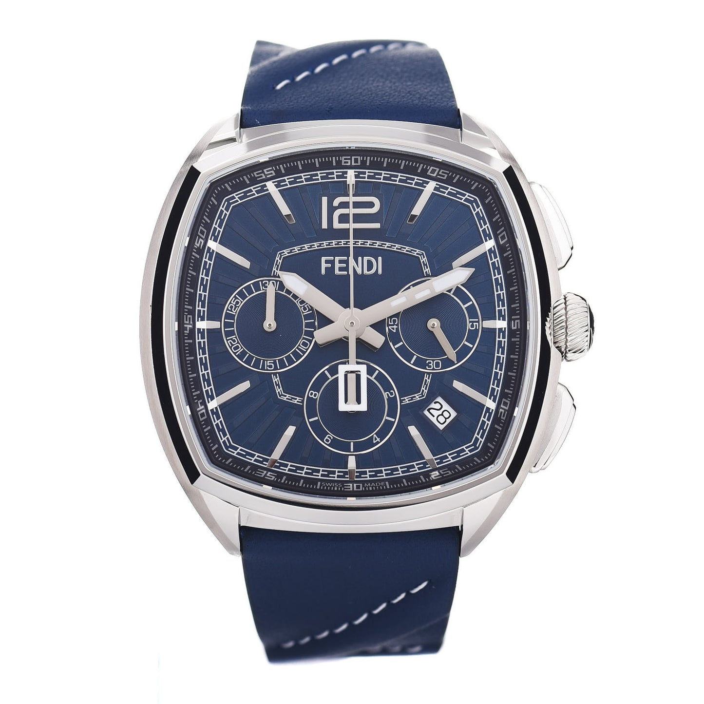 Stainless Steel Calfskin 44mm Momento Chronograph Quartz Watch Blue