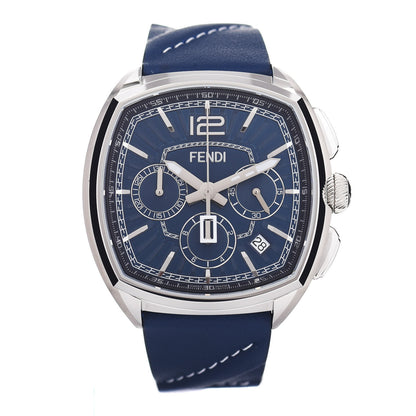 Fendi Stainless Steel Calfskin 44mm Momento Chronograph Quartz Watch Blue 1 of 5