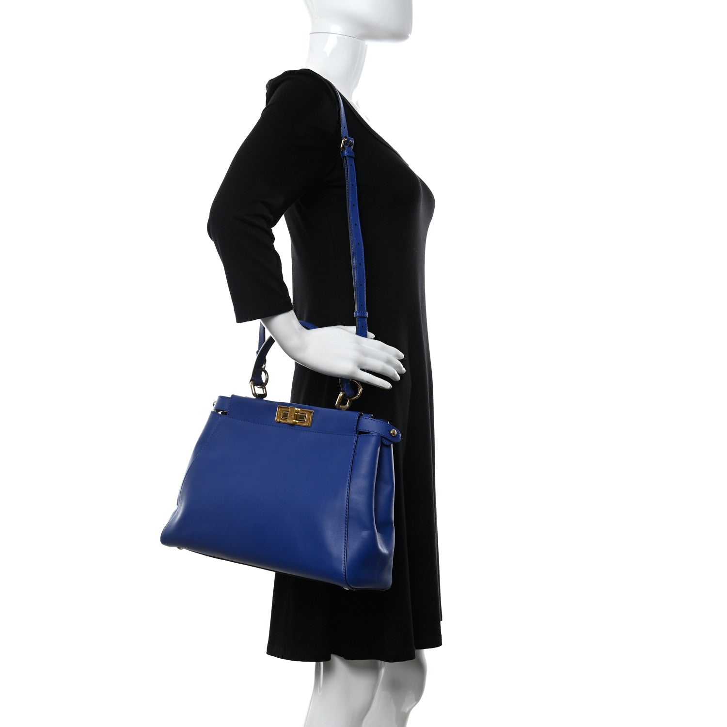 Fendi Vitello Morgan Fabric Jacquard Pequin Medium Peekaboo Iconic Satchel Blue Neon Tobacco 2 of 13