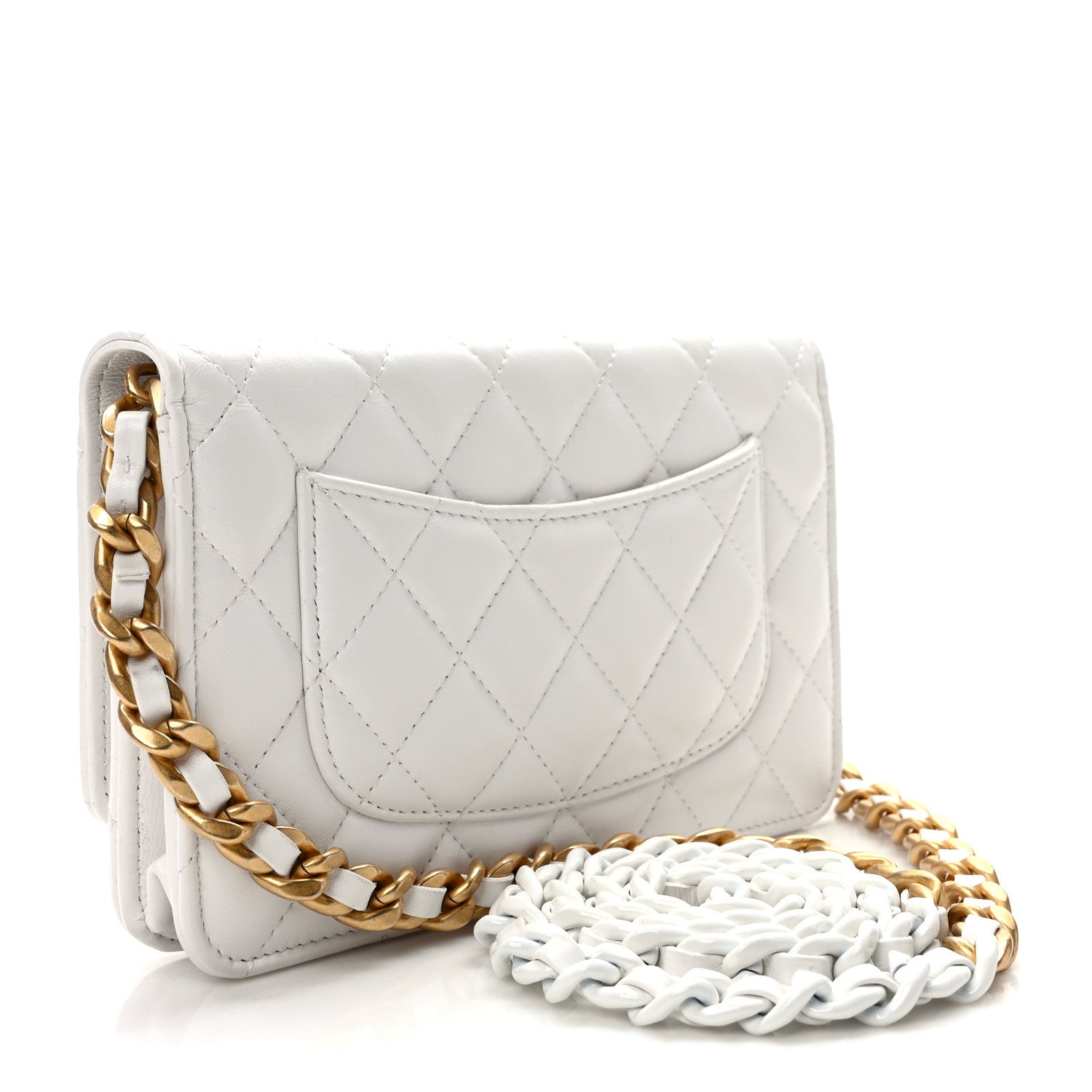 Chanel Lambskin Resin Quilted Wallet On Chain WOC White 3 of 10