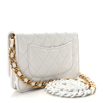 Chanel Lambskin Resin Quilted Wallet On Chain WOC White 3 of 10