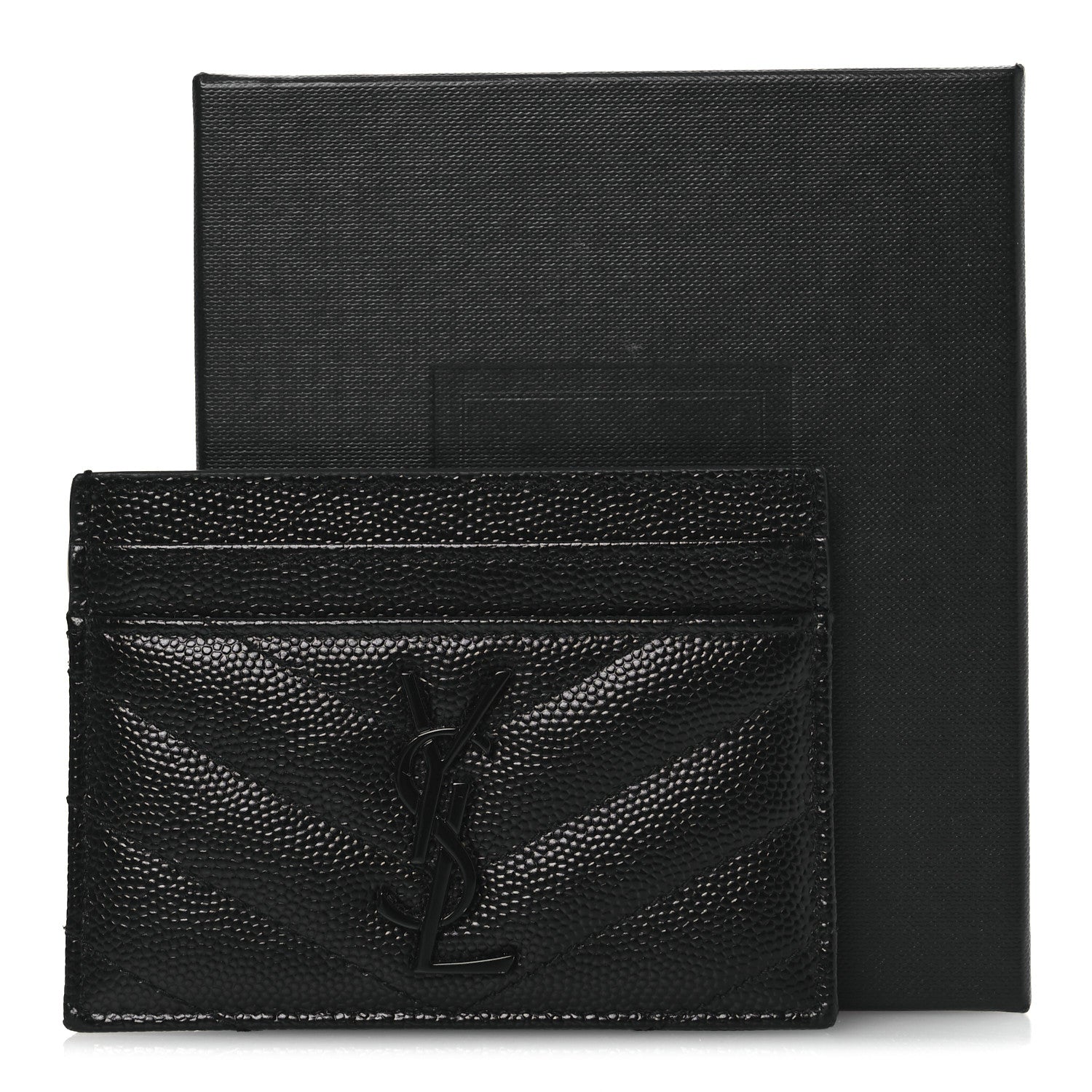 Saint Laurent Grain De Poudre Matelasse Chevron Monochrome Monogram Credit Card Case Black 8 of 8