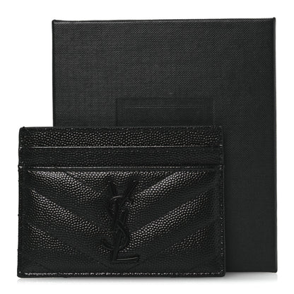 Saint Laurent Grain De Poudre Matelasse Chevron Monochrome Monogram Credit Card Case Black 8 of 8