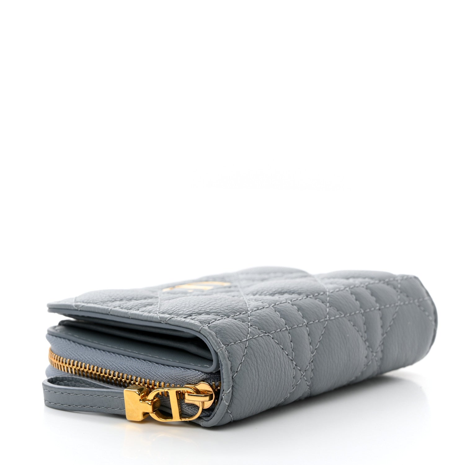 Christian Dior Grained Calfskin Supple Cannage Caro Scarlet Zipped Wallet Cloud Blue 4 of 10