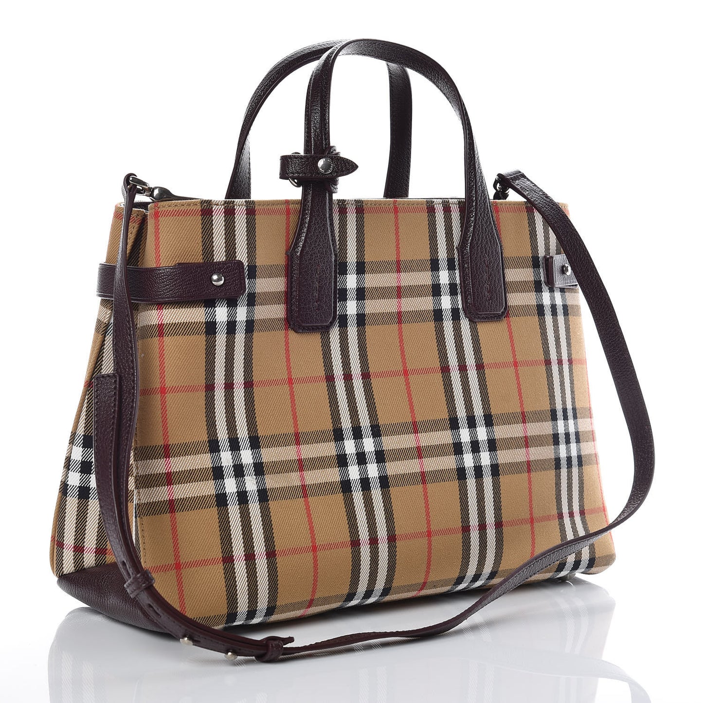Goatskin Vintage Check Medium Banner Tote Deep Claret