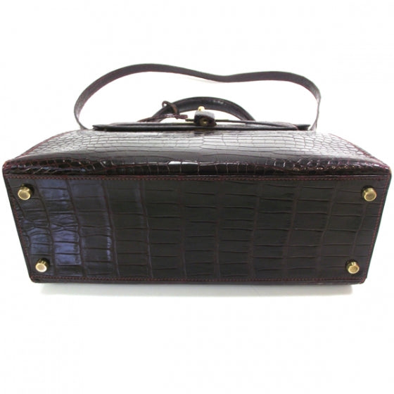 Vintage Porosus Crocodile Kelly 28 Bordeaux