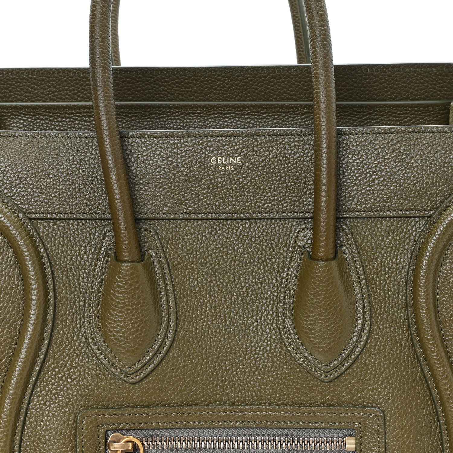 Celine Drummed Calfskin Micro Luggage Dark Olive 8 of 10