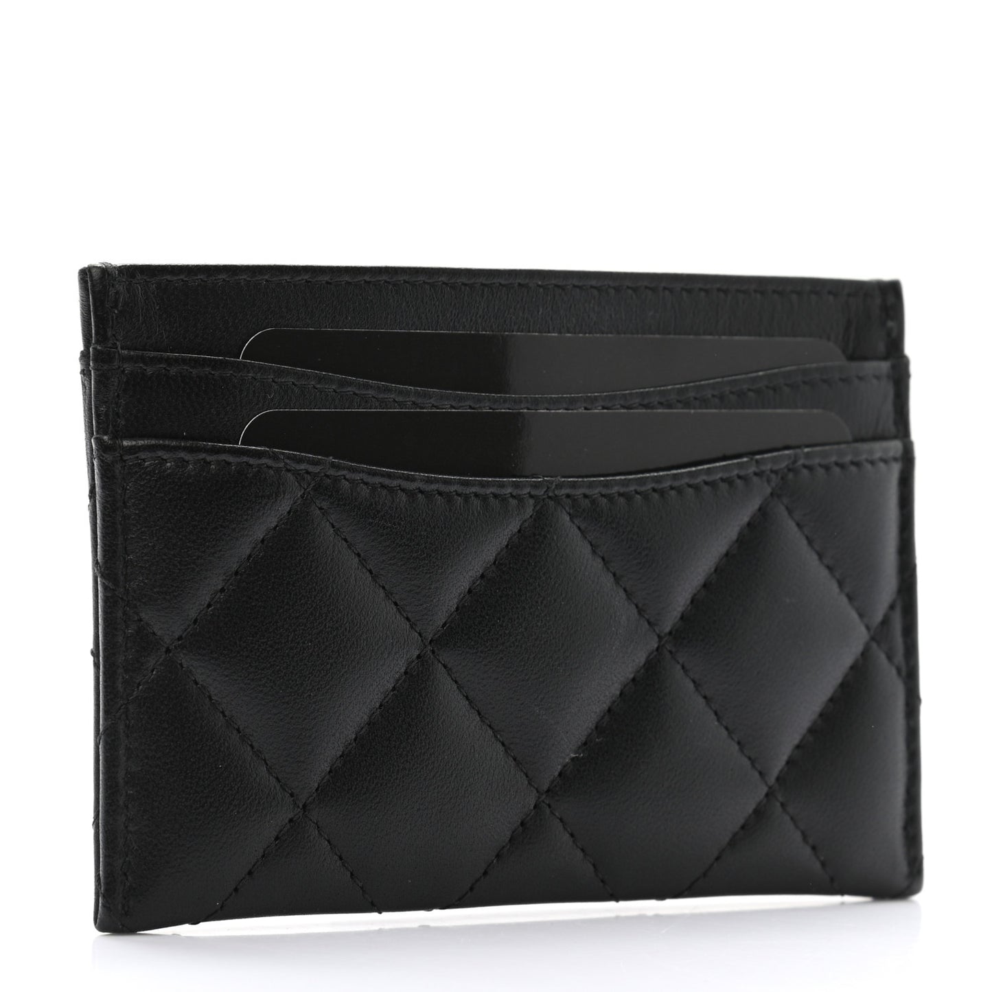 Lambskin Quilted Card Holder Black