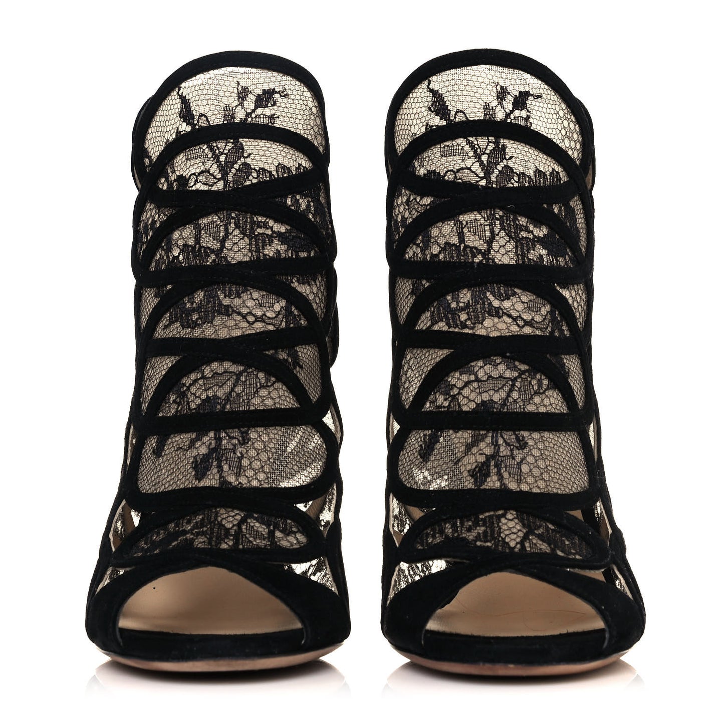 Suede Lace Fauna Cage Sandal Pumps 38 Black