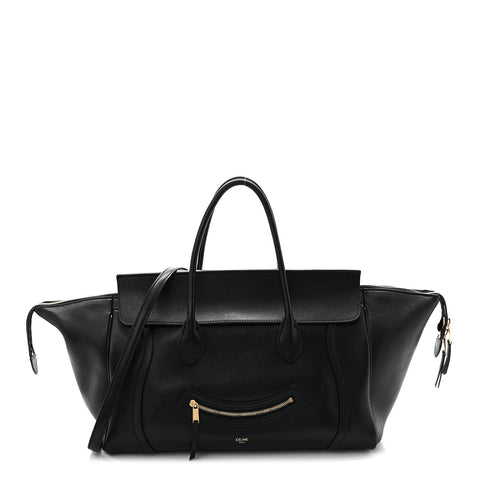Supple Shiny Lambskin Medium Smiling New Luggage Black