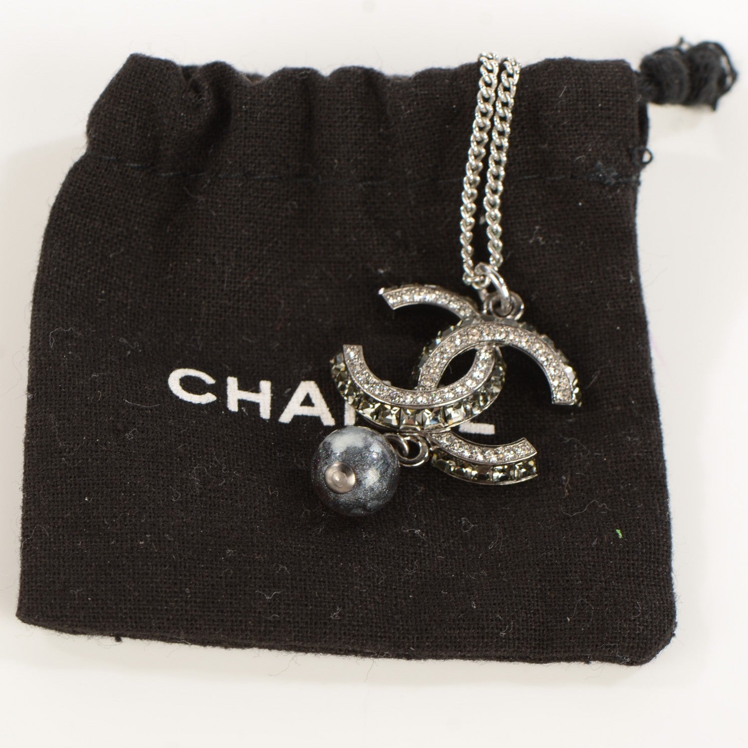 Chanel Pearl Crystal CC Necklace Silver 7 of 7