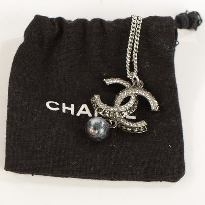 Chanel Pearl Crystal CC Necklace Silver 7 of 7