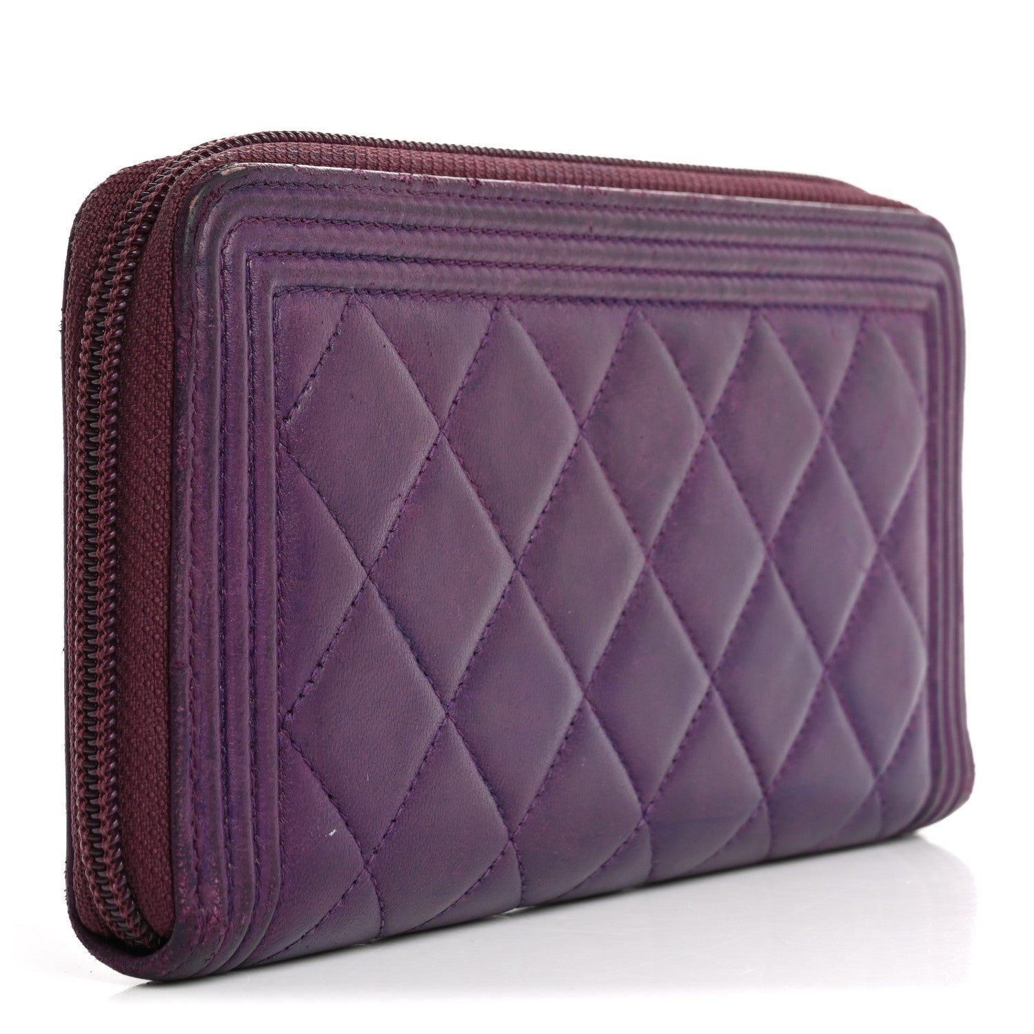 Chanel Lambskin Quilted Boy Zip Around Wallet Purple 3 of 9