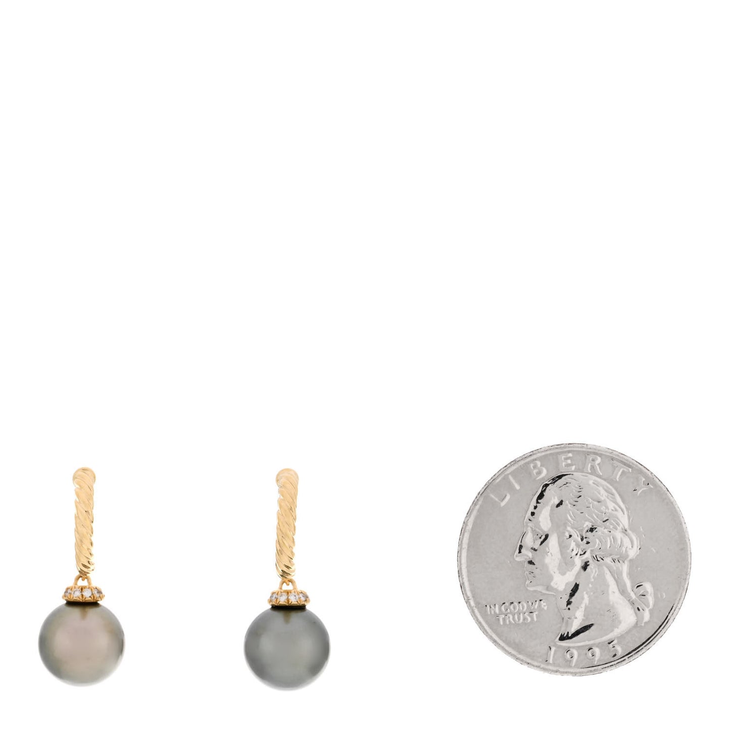 18K Yellow Gold Diamond Tahitian Pearl Solari Hoop Drop Earrings