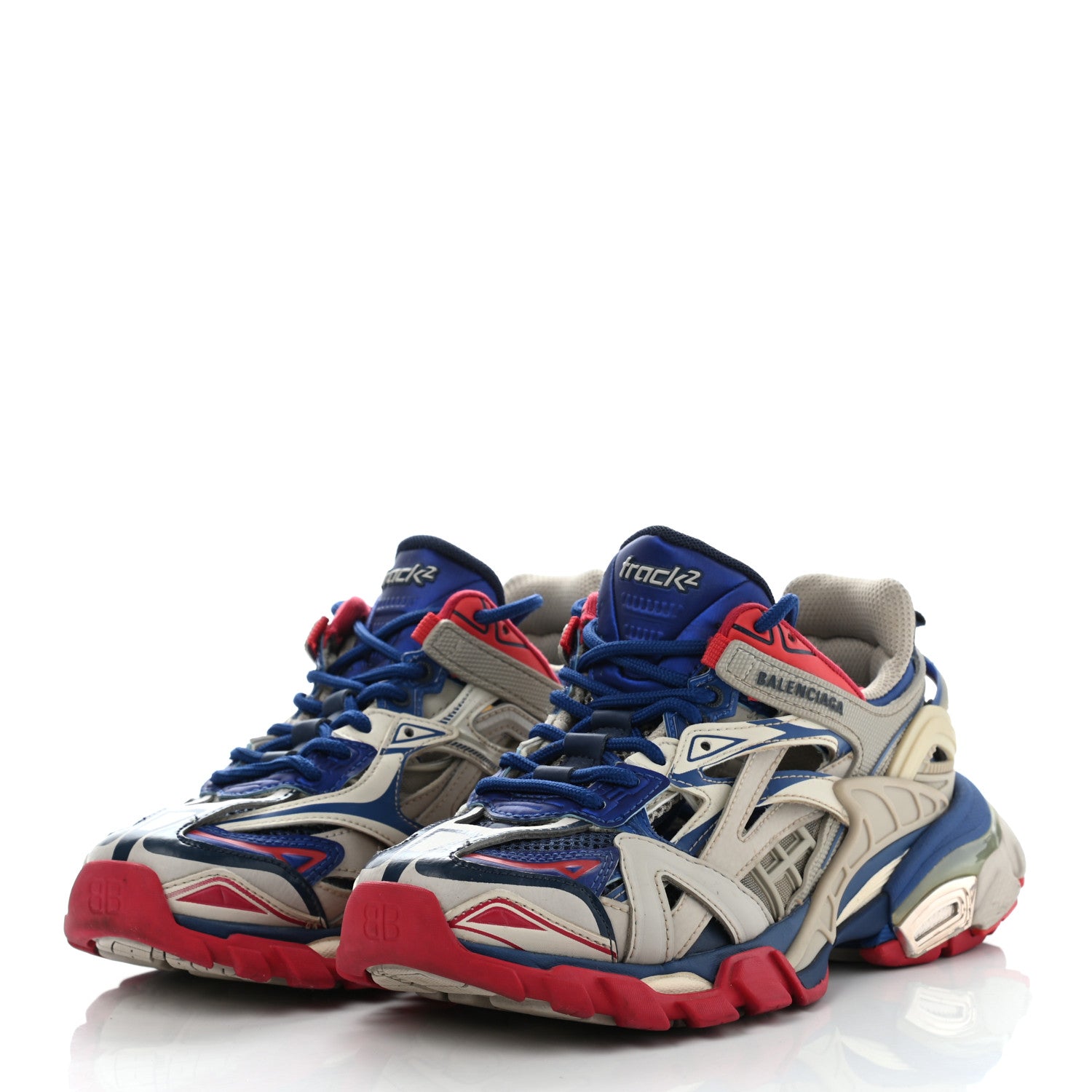 Balenciaga Rubber Mesh Bi-Color Womens Track.2 Open Sneakers 35 Beige Blue Red 3 of 17