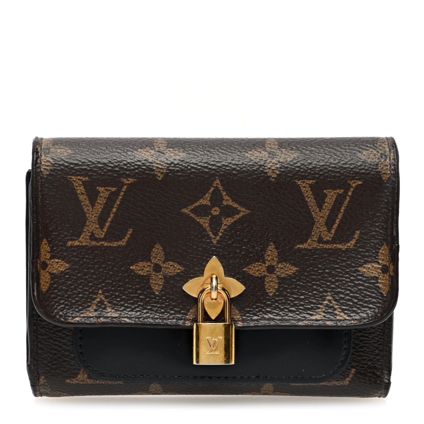 Monogram Flower Lock Compact Wallet Black