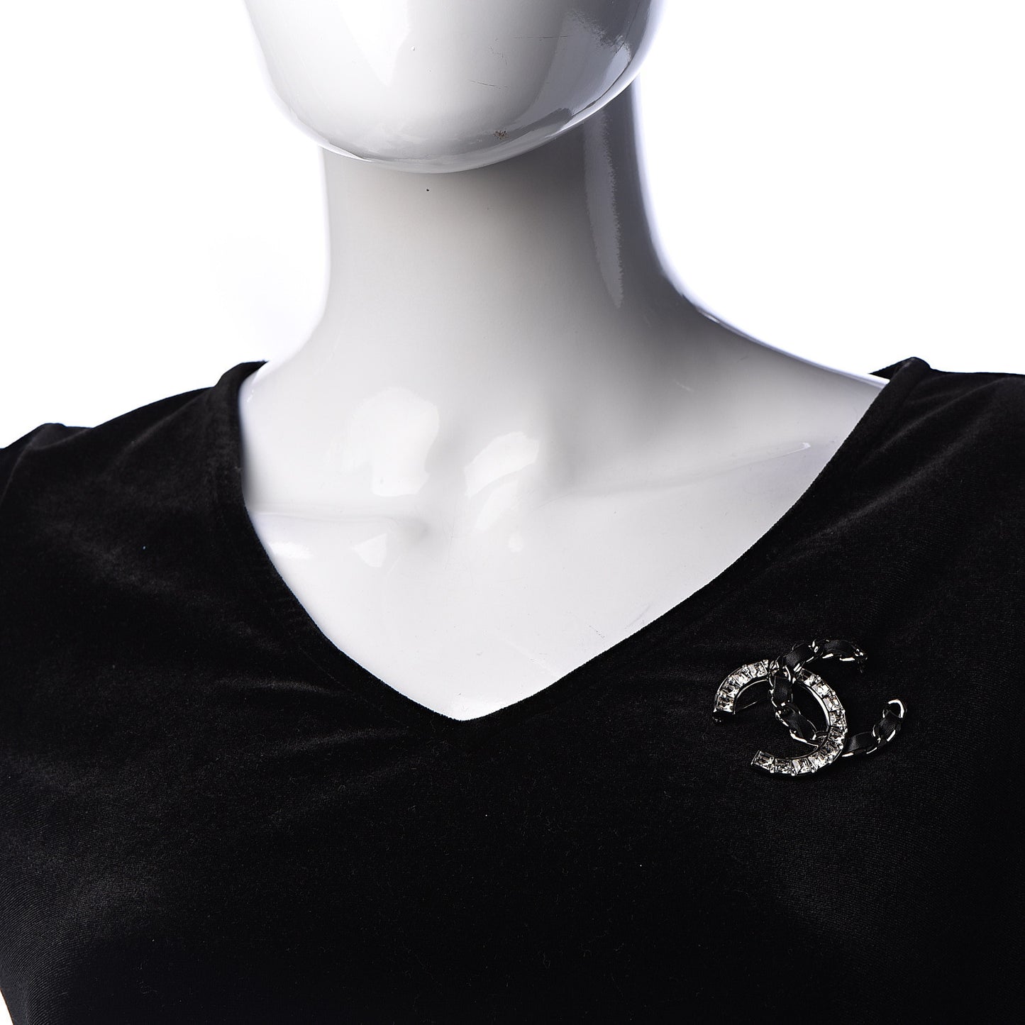 Lambskin Baguette Crystal CC Chain Brooch Black Silver