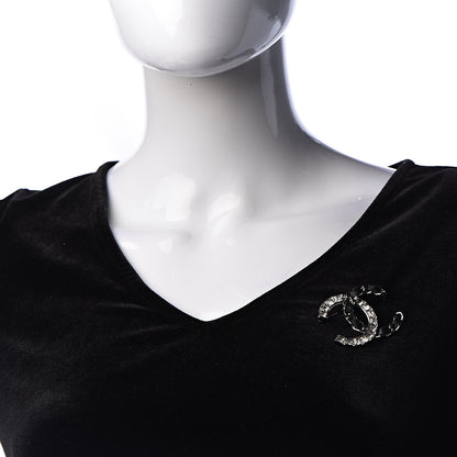 Chanel Lambskin Baguette Crystal CC Chain Brooch Black Silver 2 of 5