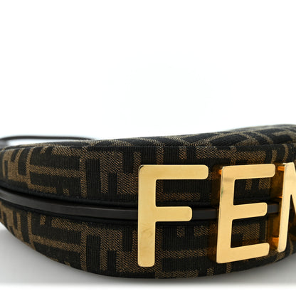 Fendi Fabric Jacquard Vitello Grace FF 1974 Mini Fendigraphy Hobo Bag Tobacco Moro Ebano 8 of 9