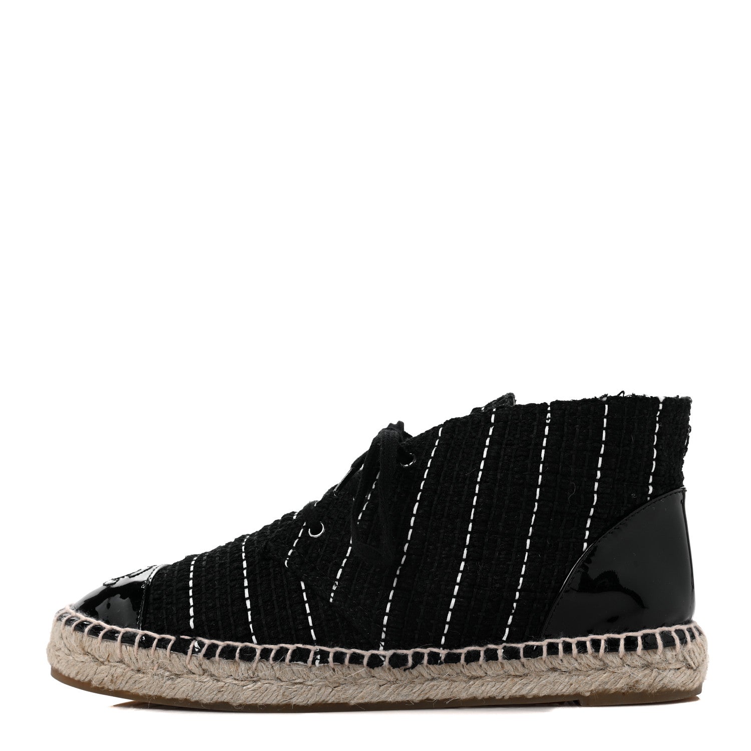 Chanel Tweed Calfskin Patent CC Lace Up Espadrilles 38 Black 1 of 7
