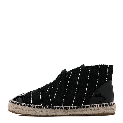 Chanel Tweed Calfskin Patent CC Lace Up Espadrilles 38 Black 1 of 7