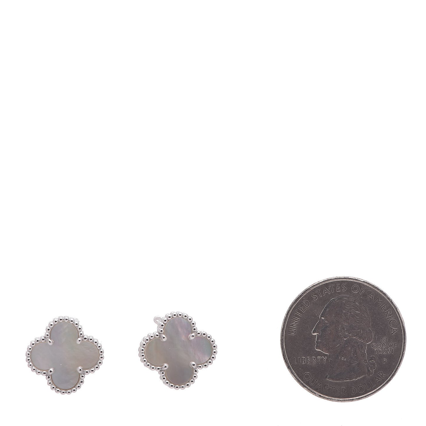18K White Gold Mother of Pearl Vintage Alhambra Earrings