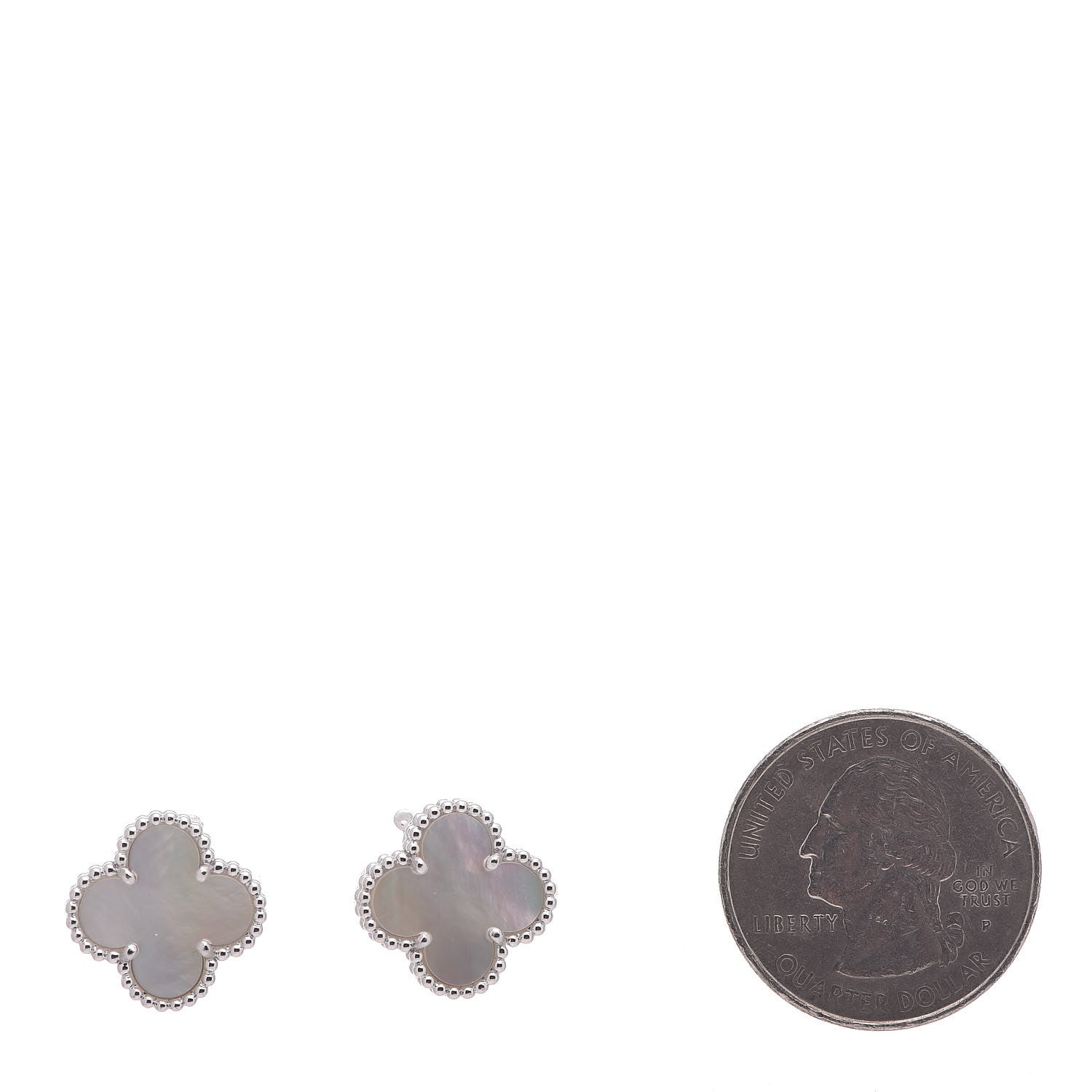 Van Cleef & Arpels 18K White Gold Mother of Pearl Vintage Alhambra Earrings 2 of 4