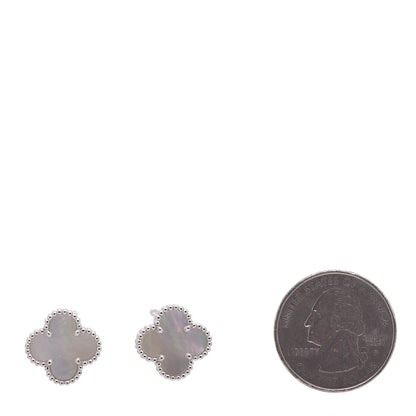 Van Cleef & Arpels 18K White Gold Mother of Pearl Vintage Alhambra Earrings 2 of 4