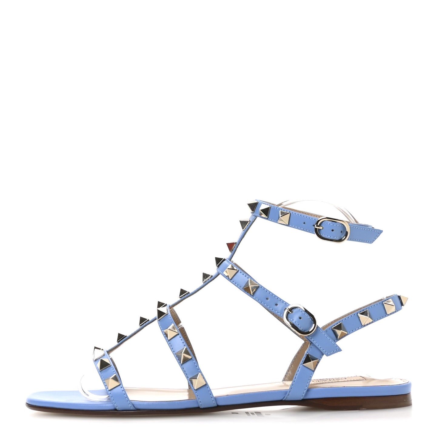 Calfskin Rockstud Gladiator Flat Sandals 36 Denim