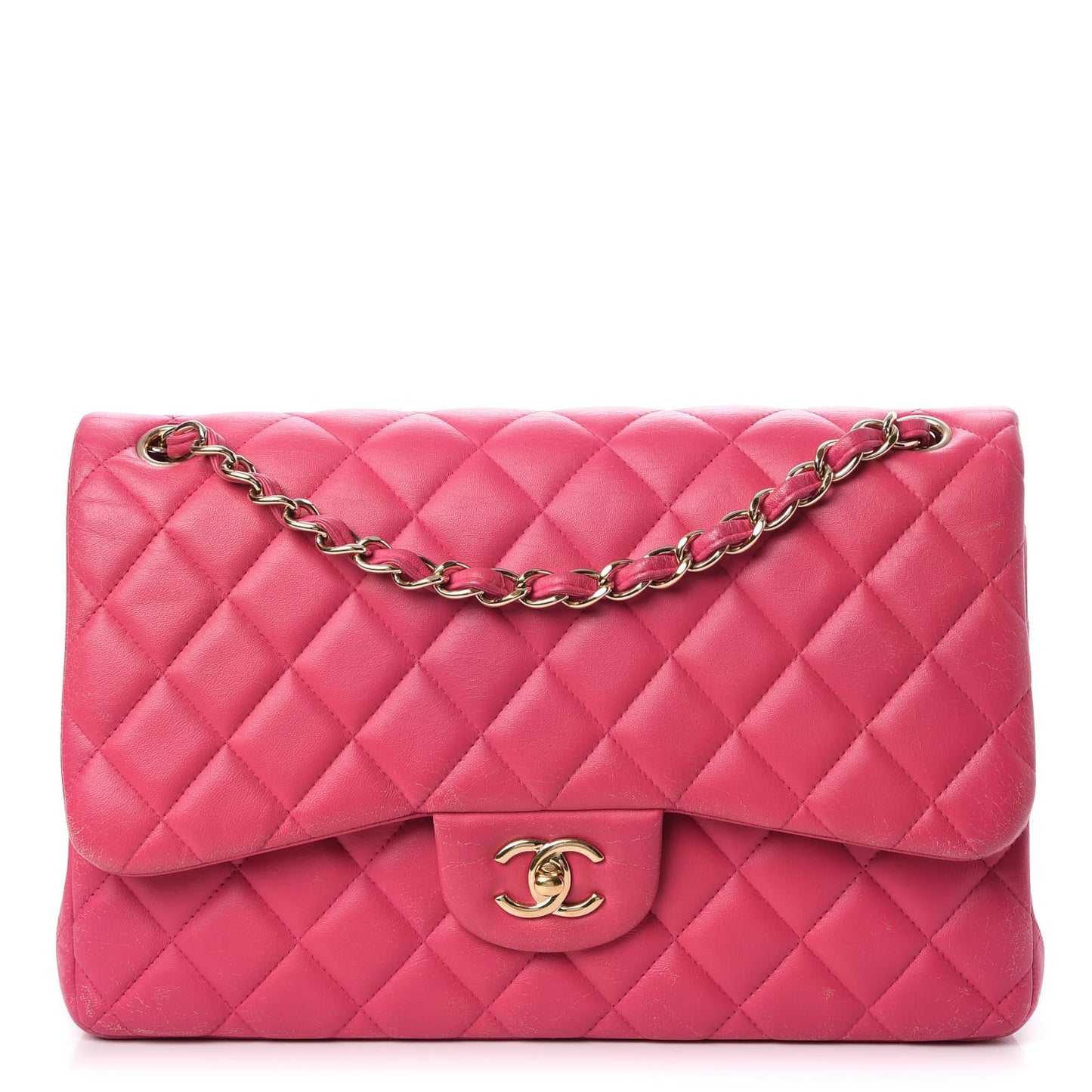 Lambskin Quilted Jumbo Double Flap Dark Pink