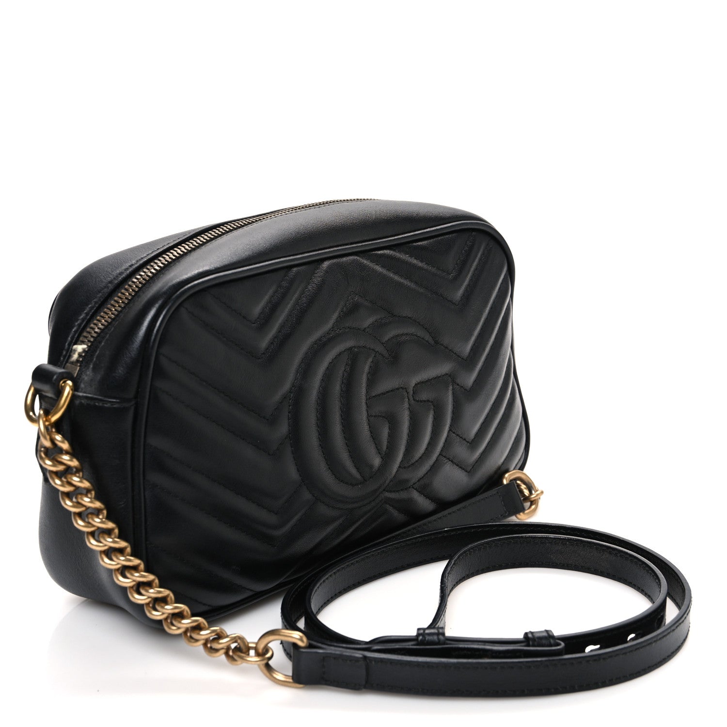 Gucci Calfskin Matelasse Small GG Marmont Chain Shoulder Bag Black 3 of 12