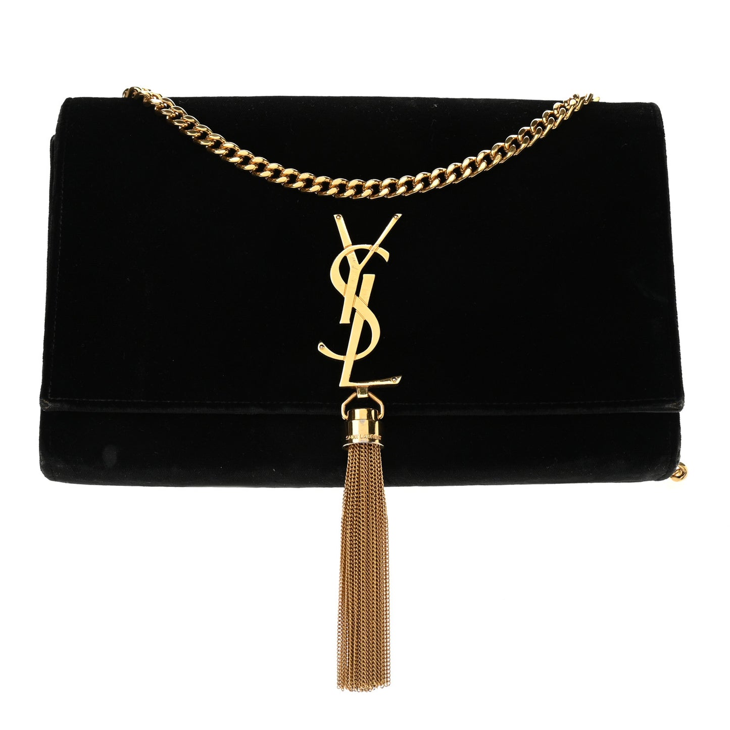 Velvet Medium Monogram Kate Tassel Shoulder Bag Black