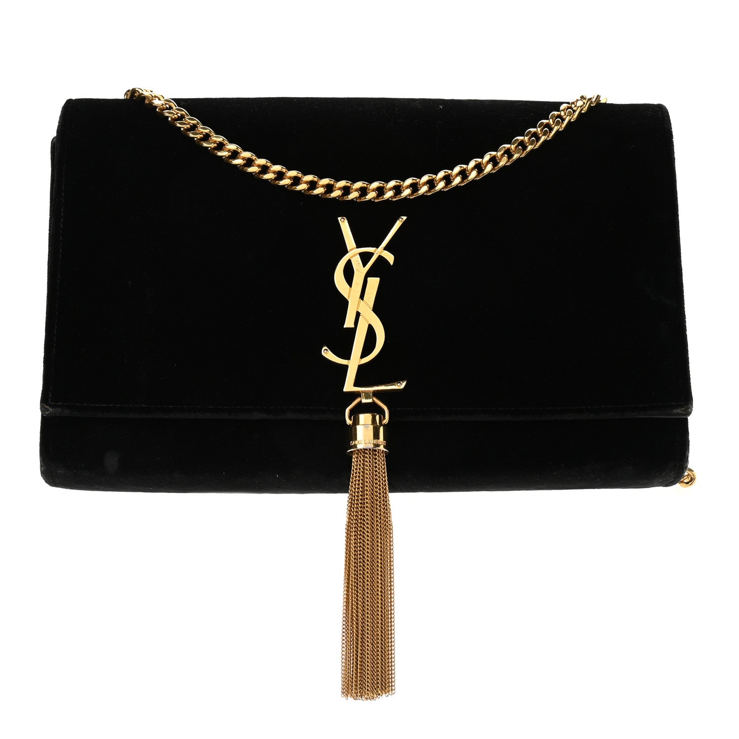 Saint Laurent Velvet Medium Monogram Kate Tassel Shoulder Bag Black 1 of 15