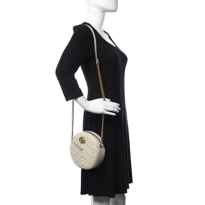 Gucci Calfskin Matelasse Mini GG Marmont Round Shoulder Bag White 2 of 10