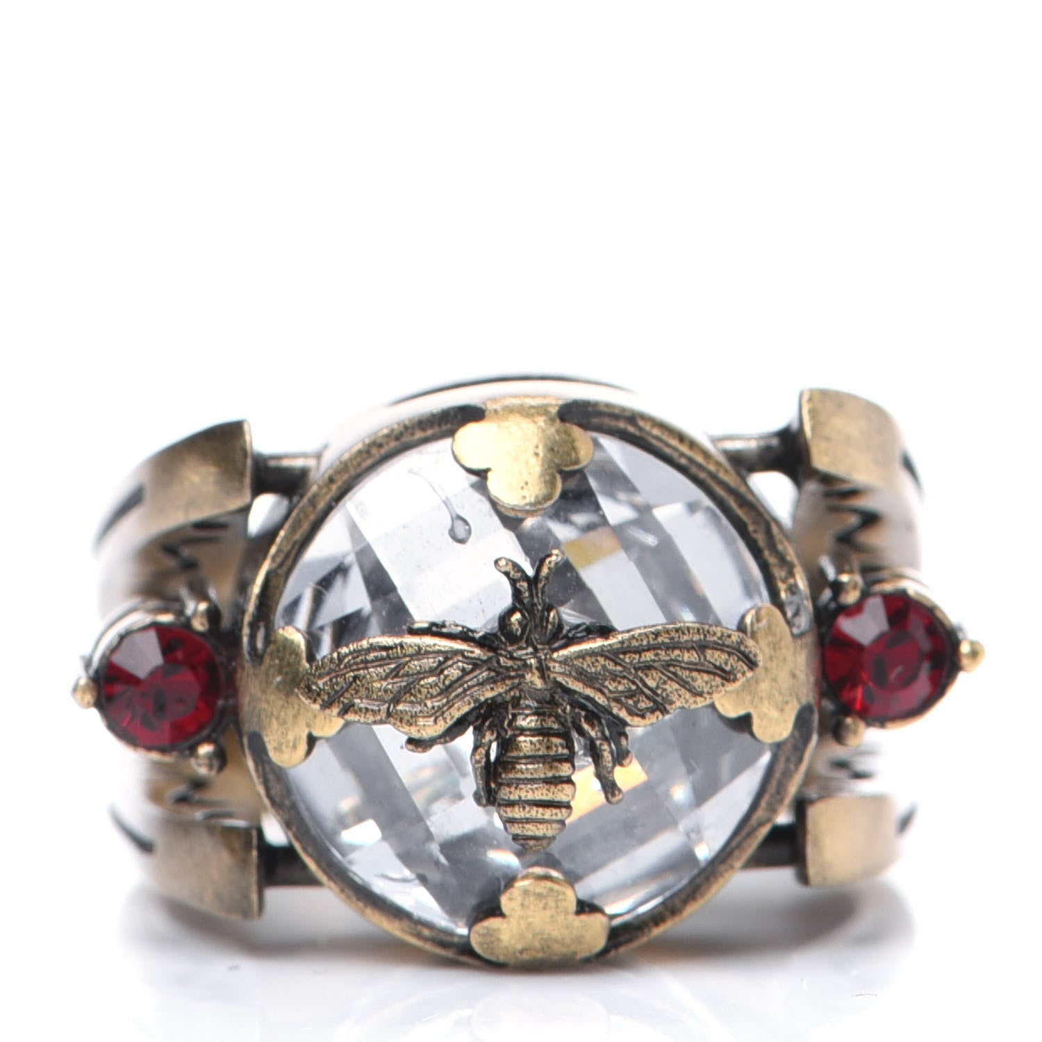 Christian Dior Crystal Metal CD Bee Double Sided Ring M Aged Gold 4 of 11