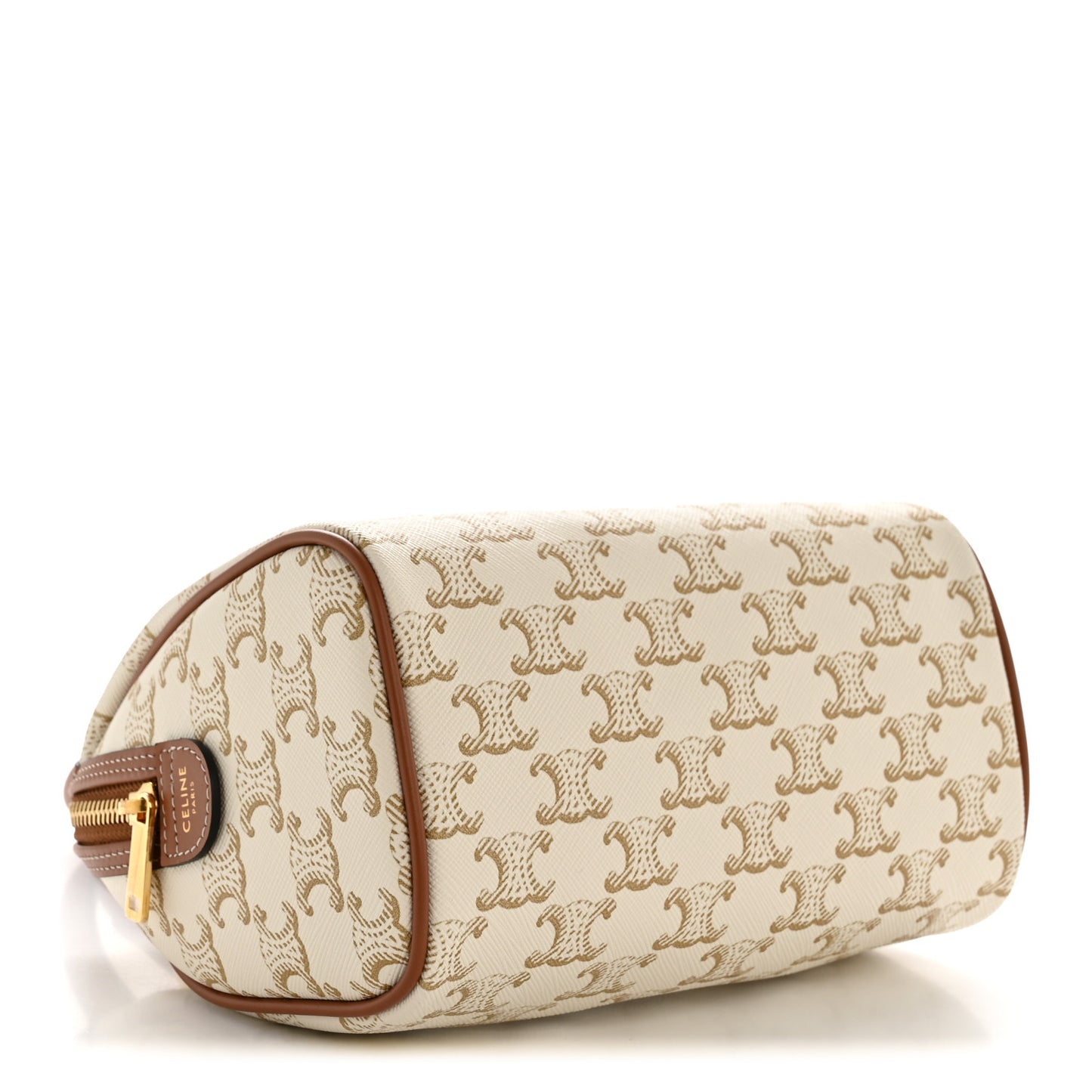 Triomphe Canvas Calfskin Small Boston Bag White