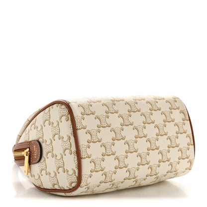 Celine Triomphe Canvas Calfskin Small Boston Bag White 4 of 12